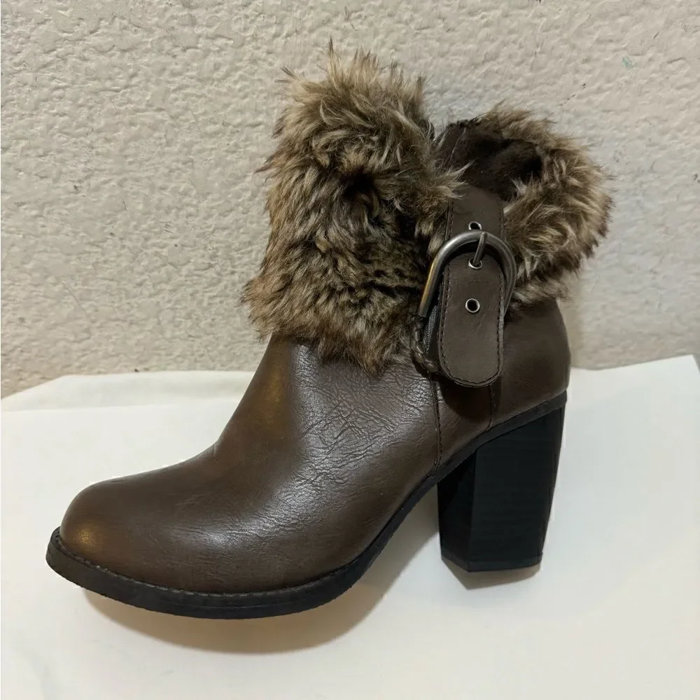 Sugar Pursuit Brown Boots with Faux Fur Collar
